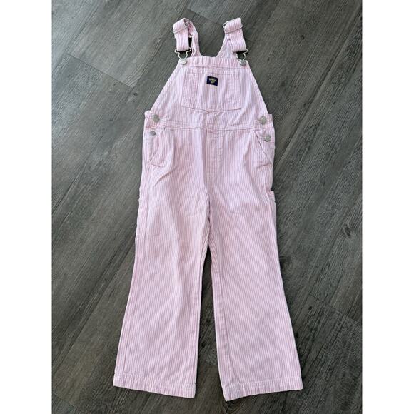 Vintage OshKosh Overalls Pink & White Stripe Size 5 Vestbak Family Photos - Picture 1 of 12
